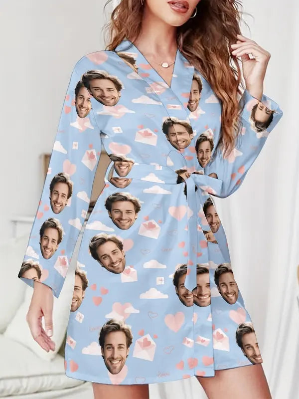 Robe de Chambre Personnalisée Femme Bleu