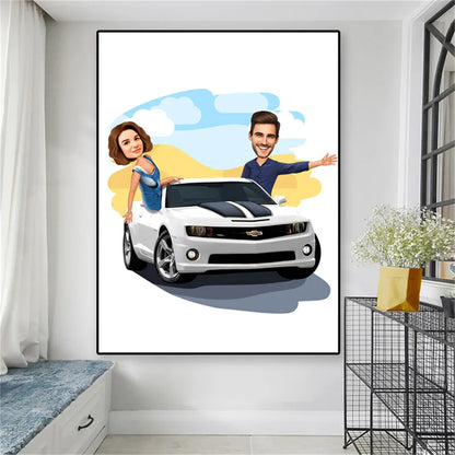 Tableau Couple Personnalisé En voiture !