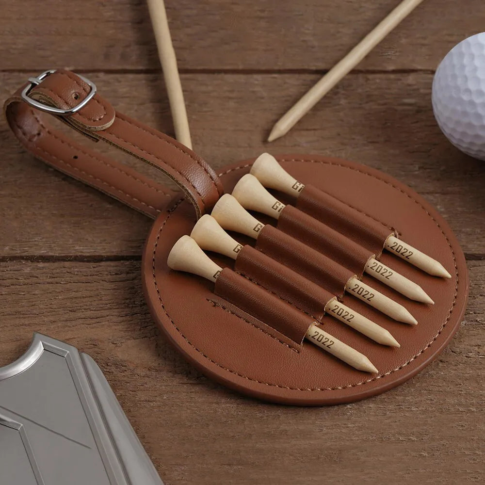Tees Golf Personnalisés Marron Porte-tees + 5 Tees