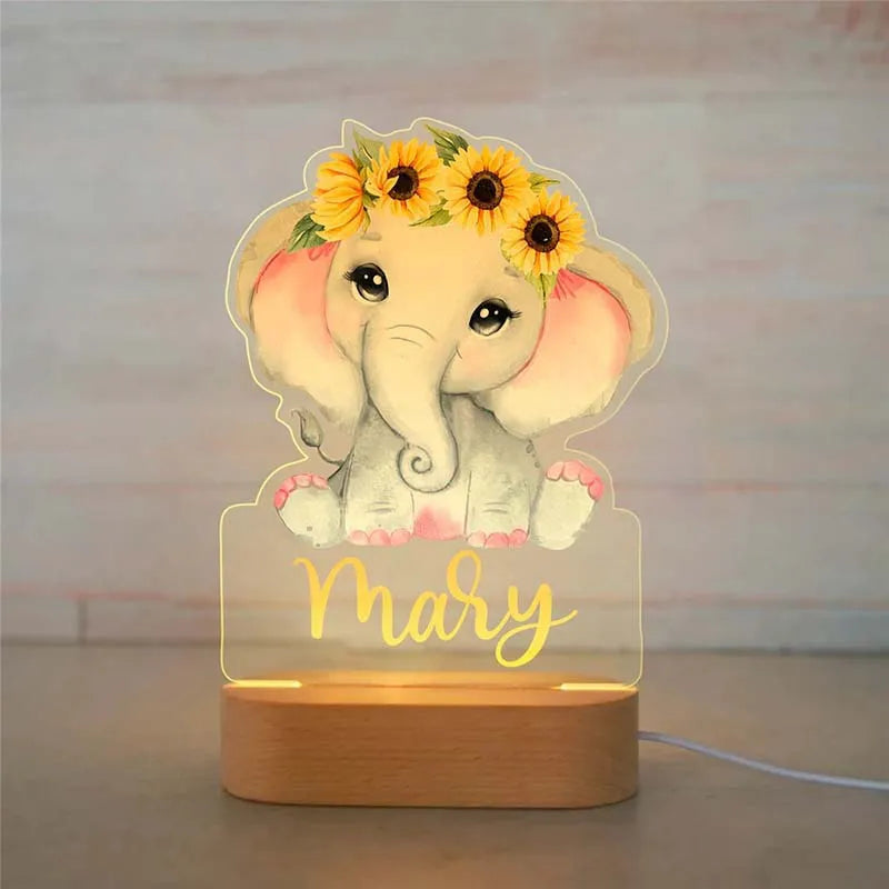 Veilleuse Personnalisée Éléphant fleuri